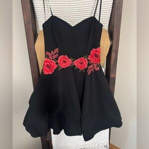 Black strapless mini dress